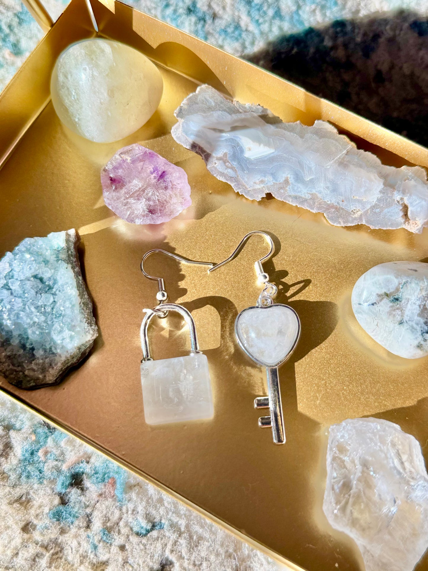 Lock and Key Earrings - Moonstone