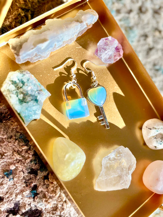 Lock and Key Earrings - Opalite