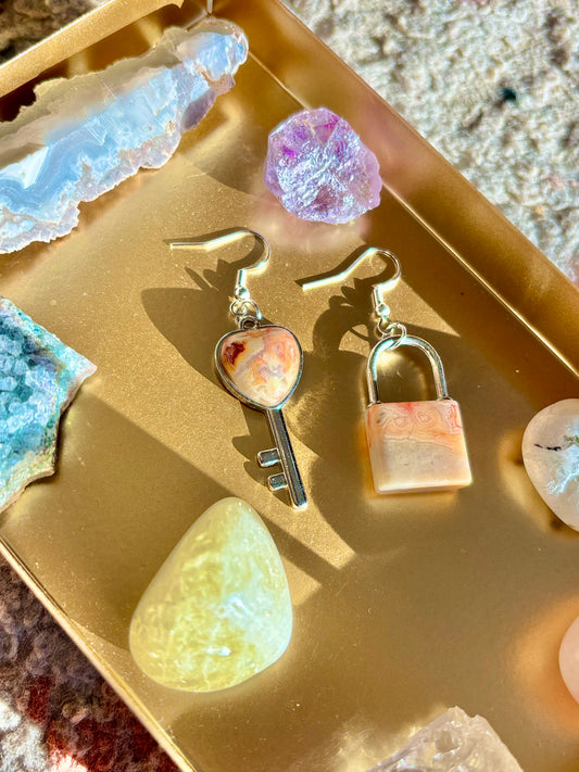 Lock and Key Earrings - Crazy Lace Agate