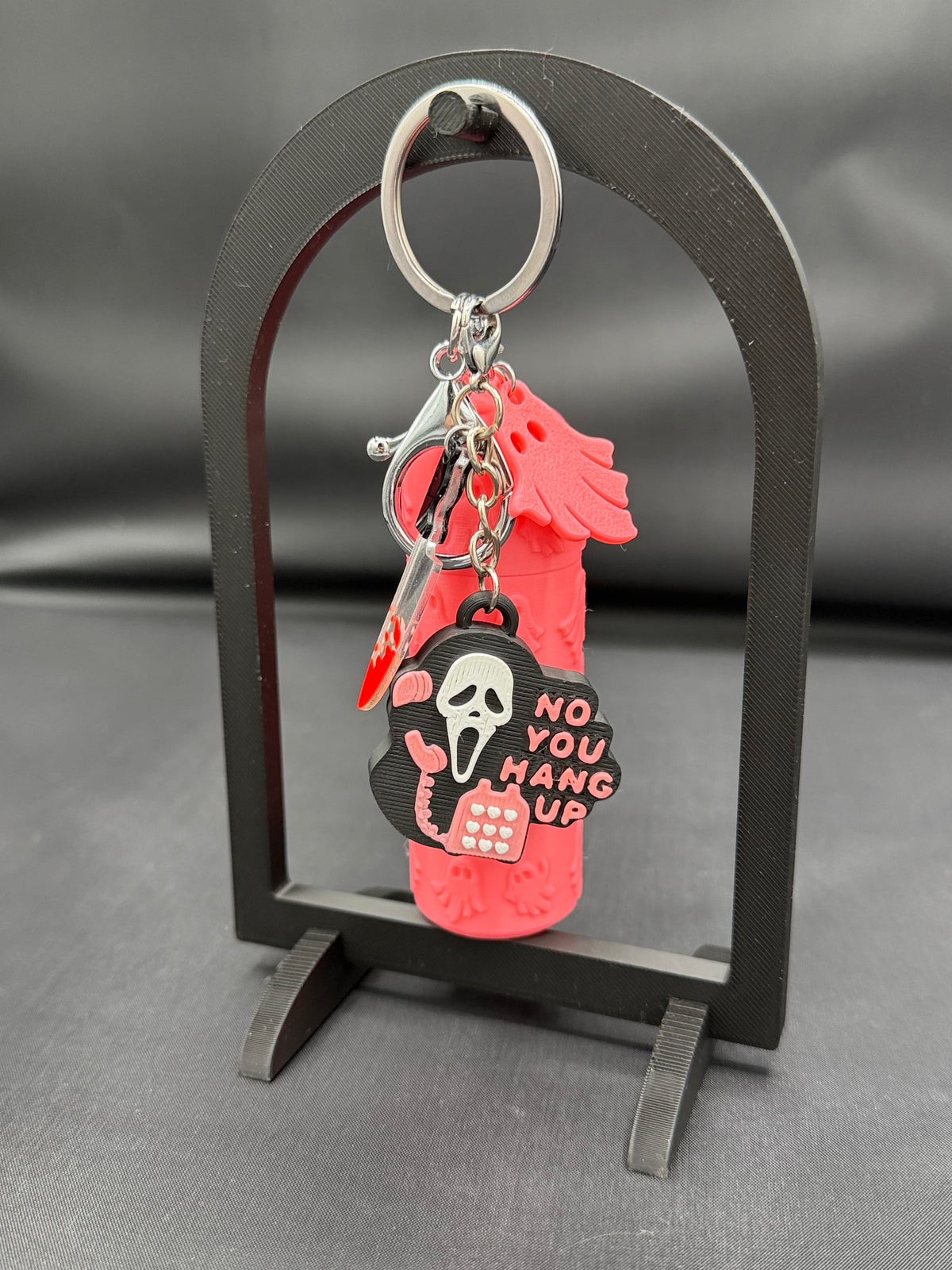 Pink Halloween Lip Gloss Holder Keychain with Ghost Can Opener