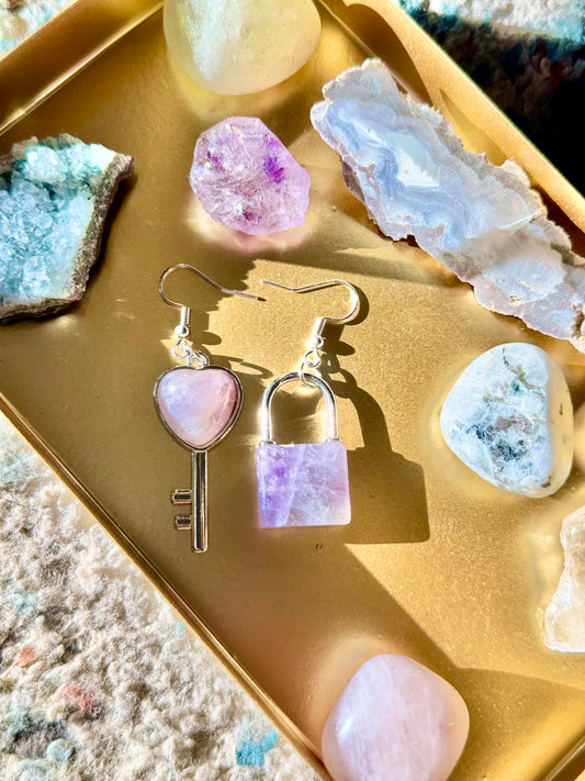 Lock and Key Earrings - Amethyst