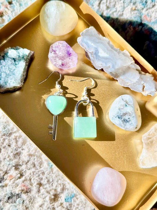 Lock and Key Earrings - Green Aventurine