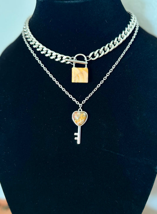 Lock and Key Necklace - Crazy Lace Agate
