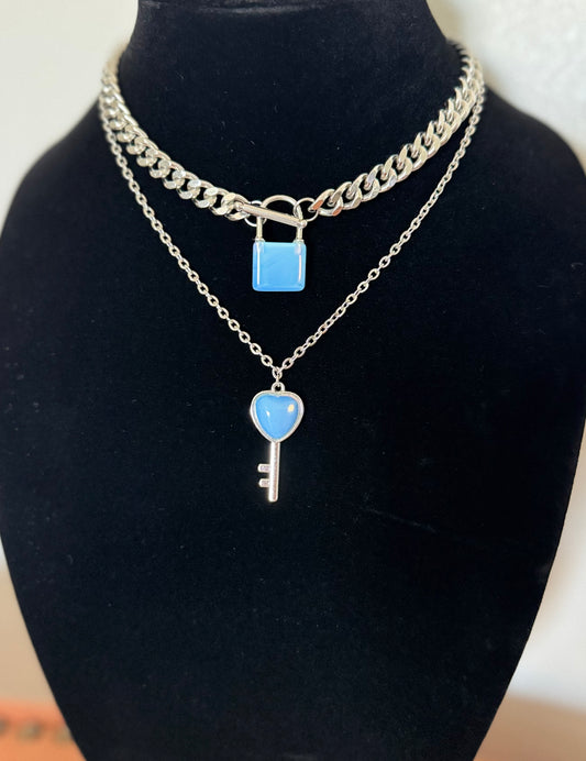 Lock and Key Necklace - Opalite